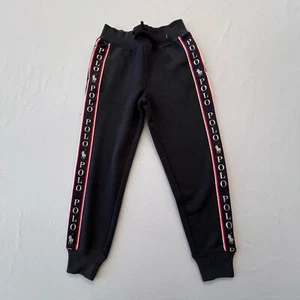 Polo Ralph Lauren Girl Joggers Sweatpants Sz SMALL 7 Logo Stripes Black Gold NEW - Picture 1 of 9