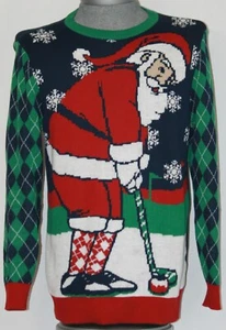 Suéter de Golf * Navidad Papá Noel Golf "Birdie Putt" Mangas Argyle Para Hombres Pequeño - Imagen 1 de 7