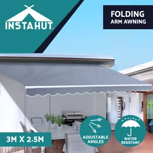 Instahut Retractable Folding Arm Awning Outdoor Awning 3Mx2.5M PearlGrey - Picture 1 of 11