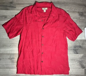 Caribbean Joe Camp Shirt -Size Large, Red Palm Jacquard Fabric, Silk/Rayon Blend - Picture 1 of 16