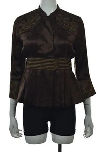 Christiane Celle Womens Jacket Size S Brown Metallic Silk Basic Blazer Casual - Picture 1 of 5