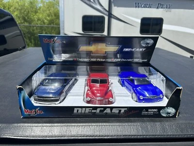 Rare Maisto Chevrolet 3 Car Set Silverado, 3100 Pickup, 2000 SSR Concept 6.5” - Image 1 of 4