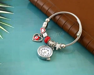 Wrist Watch, Small Women Watch, Vintage Silver Watch Round Dial Watch Red Watch - Picture 1 of 3