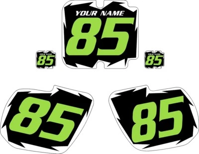 1987 Kawasaki KX250 Pre-Printed Black Backgrounds - White Shock - Green Number - Image 1 of 3