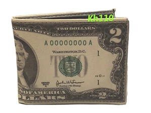 Two Dollar Bill Print Bi-Fold Men's Wallet - Picture 1 of 4