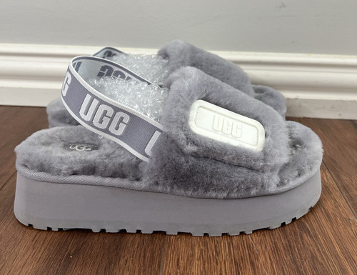 Sandali da donna UGG morbidi ametista peluche shearling discoteca plateau comodi slide taglia 8