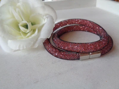 Wickelarmband Netzschlauch schwarz  Nylon Stardust Mesh rosa strass   Magnet - Bild 1 von 2