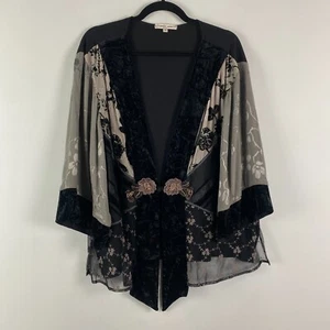 Spencer Alexis Kimono Jacket Size 1X Black Velvet Floral 3/4 Sleeves - Picture 1 of 12