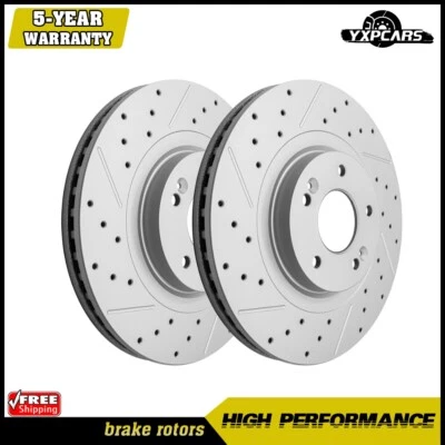 Front Drilled Disc Brake Rotors Pair For 2014-2020 Kia Sorento Hyundai Santa Fe - Image 1 of 4
