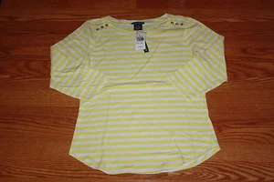 NWT Womens CHELSEA & THEODORE White Yellow Boat Neck Blouse 3/4 Sleeve Shirt S - Picture 1 of 2