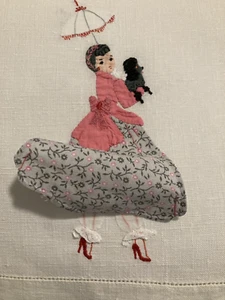 Vintage Risqué Naughty Nudes Novelty Hand Embroidered Poodle Bar Towel - Picture 1 of 9