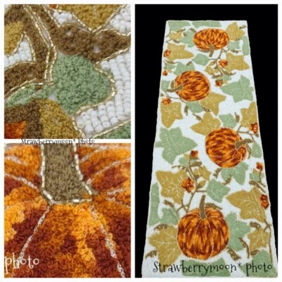 Boucle ocre con cuentas brillantes de acción de gracias hojas de otoño y calabazas TAble Runner NUEVO Foto 1 de 4