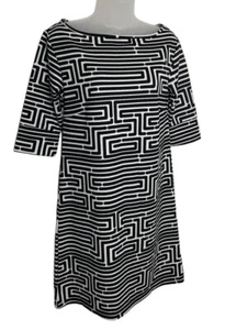 Vestido Vaina Vfish Negro Blanco Estampado Geométrico Elástico Tejido Talla Grande Art Deco - Imagen 1 de 8