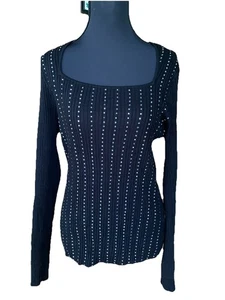 inc international concepts Women’s Size XXL Sweater. Black Ribbed. Studded. Squa - Picture 1 of 4