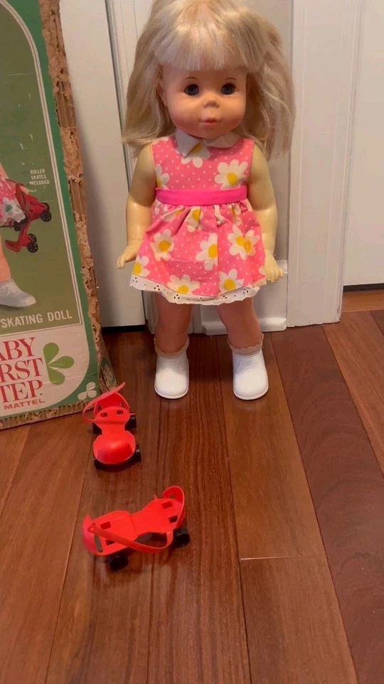 Vintage 1960s Mattel Baby First Step Doll with Rollerskates - Original Box - Image 1 of 1