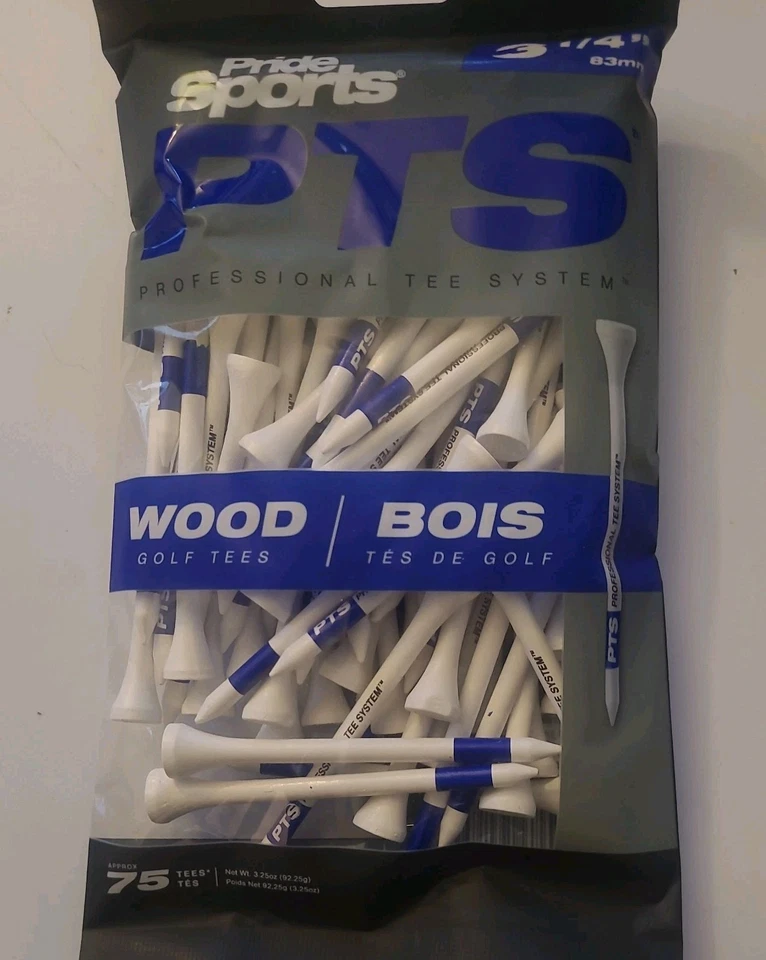PrideSports PTS 3 1/4 Inch Wood Golf Tees, White, 75 Count - Image 1 of 1