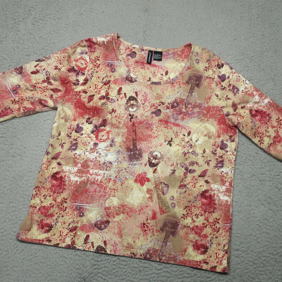 Blusa Top Mujer Jason Maxwell L Multicolor Floral Manga 3/4 Cuello Redondo Foto 1 de 4