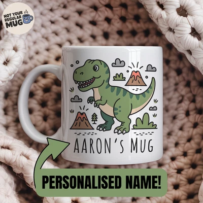 Taza T-Rex Personalizada, Taza Dinosaurio para Niños, Taza Personalizada para Niños con Nombre Foto 1 de 4