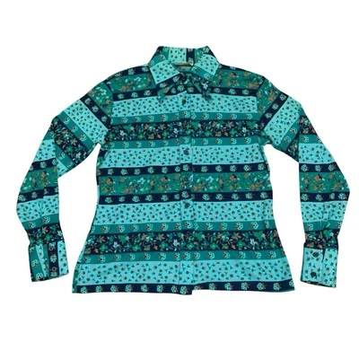 VTG 70s Kmart Shirt Womens Size 38 Long Sleeve Dagger Collar Nylon Button Floral - Image 1 of 4