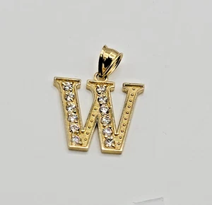 Colgante de oro amarillo de 10K letra inicial "W" con piedras - Imagen 1 de 6