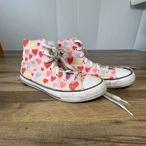 Youth Girls Converse All Star Chuck Taylor 671608F Pink Hearts Sneakers Shoes 6 - Picture 1 of 17