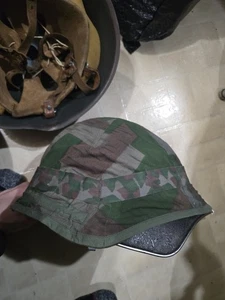 Belgian M51 Helmet ABL w/ Leather Liner & Jigsaw Camo Cover Vintage Military Hat - Picture 1 of 2