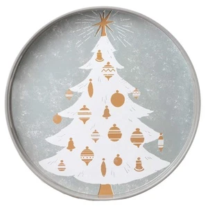Winter White Tree 15 inch Round Lacquered Wooden Decorative Heat Resistant Tr... - Picture 1 of 6