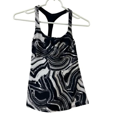 Nike Womens Sz Small Black & White Marble Tankini Swimsuit Top Cutout Padded - Image 1 of 4