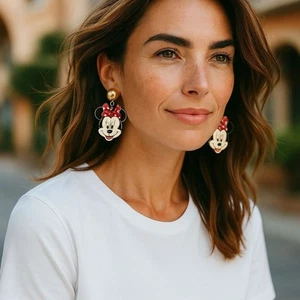 Disney X Baublebar Minnie Mouse gepunktet Schleife Emaille Ohrhänger Neu mit Box - Bild 1 von 2