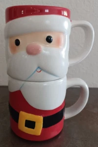 2 Hallmark Ceramic Stackable Santa Claus Mugs - Picture 1 of 22