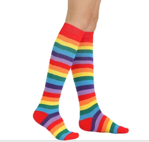 1 Pair Women Lady Knee High Crazy Rainbow Socks Adult Size 2-8 - Foto 1 di 10