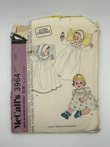 McCalls 1974 Sewing Pattern #3964 Coat Dress Bonnet Baby Infant Size 6 Months - Picture 1 of 2