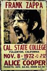 Vintage Rock & Roll Metalowy znak Zappa/Cooper 1972 Koncert Plakat Znak muzyczny 12x8"
