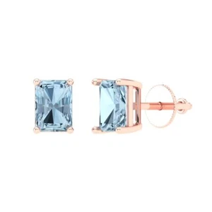 2.0 ct Emerald Cut Solitaire Stud Earrings Solid Rose Gold Earrings Push back - Picture 1 of 40