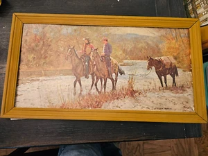 Donald Teague Cowboys Riding Horses Vintage Art Lithograph Print 13''x 25" 1960 - Picture 1 of 9