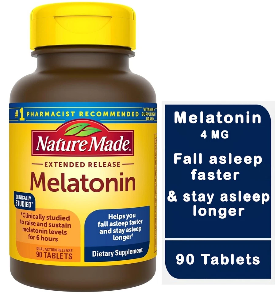 Comprimidos de melatonina Nature Made 4 mg suplementos de ayuda para dormir sin drogas. 90 Comprimidos Foto 1 de 4