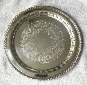 Vintage Wm. A.Rogers Silver Plated Serving Platter Unique Floral Slitted Rim 10” - Picture 1 of 4