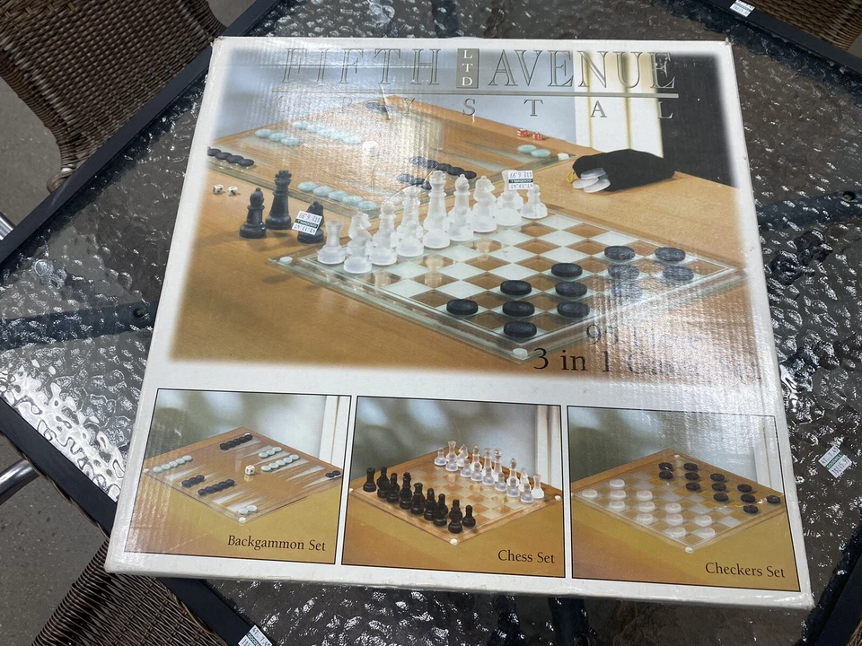 Fifth Avenue Crystal 95 PC 3 in 1 Game Set Chess Checkers Backgammon Complete