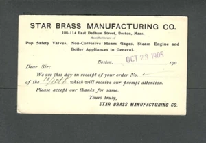 DATED 1905 PC BOSTON MA STAR BRASS MFG CO VALVES STEAM GAGES BOILERS ETC - Picture 1 of 1