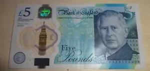 👌 Banconota 5 £ Re Carlo III UNC Nuova Polimero Plastica Banca d'Inghilterra Regno Unito Legale - Foto 1 di 2