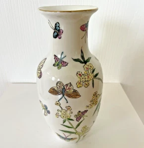 Butterfly & Floral Asian Spring Ceramic Vase with Gold Gild - Picture 1 of 9