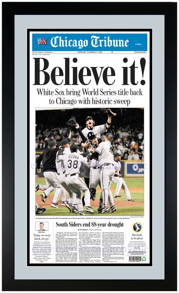 Chicago White Sox 2005 Serie Mundial Campeones Periódico Impresión Mate y Enmarcado! Foto 1 de 1