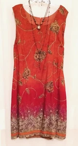 Molly Malloy Burnt Orange Print Sheath Dress (16) - Picture 1 of 6
