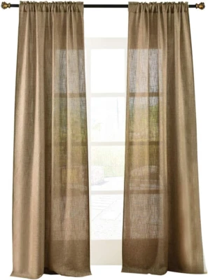 Natural Tan Burlap Rod Pocket Curtain Panel for Living Room, 52"x96 - Image 1 of 4