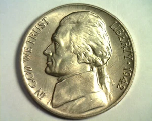 1942 JEFFERSON NICKEL GEM UNCIRCULATED GEM UNC. NICE ORIGINAL COIN BOBS COINS - Picture 1 of 2