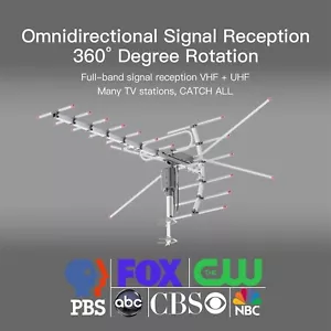 110 Mile Outdoor TV Antenna Motorized Amplified V/UHF HDTV 1080P 4K 360° Rotate - Picture 1 of 15
