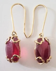 Vintage 10K Yellow Gold Natural Ruby Dangle Earrings Signed SGL - Picture 1 of 5