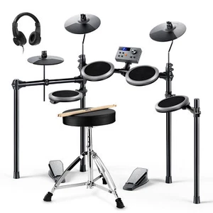 🥁Donner DED-70 NEW Electric Drum Set 4 Quiet Mesh Pads 2 Switch Pedal Gray / - Picture 1 of 10
