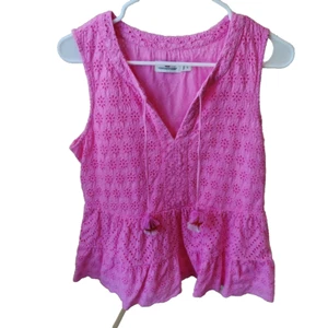 Vineyard Vines Allamanda rosa Blumen Ösen Stufen Quaste Top Shirt Tank Damen S - Bild 1 von 16