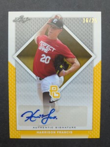 2016 PERFECT GAME NATIONAL SHOWCASE HARRISON FRANCIS GOLD AUTO #BA-159 /25